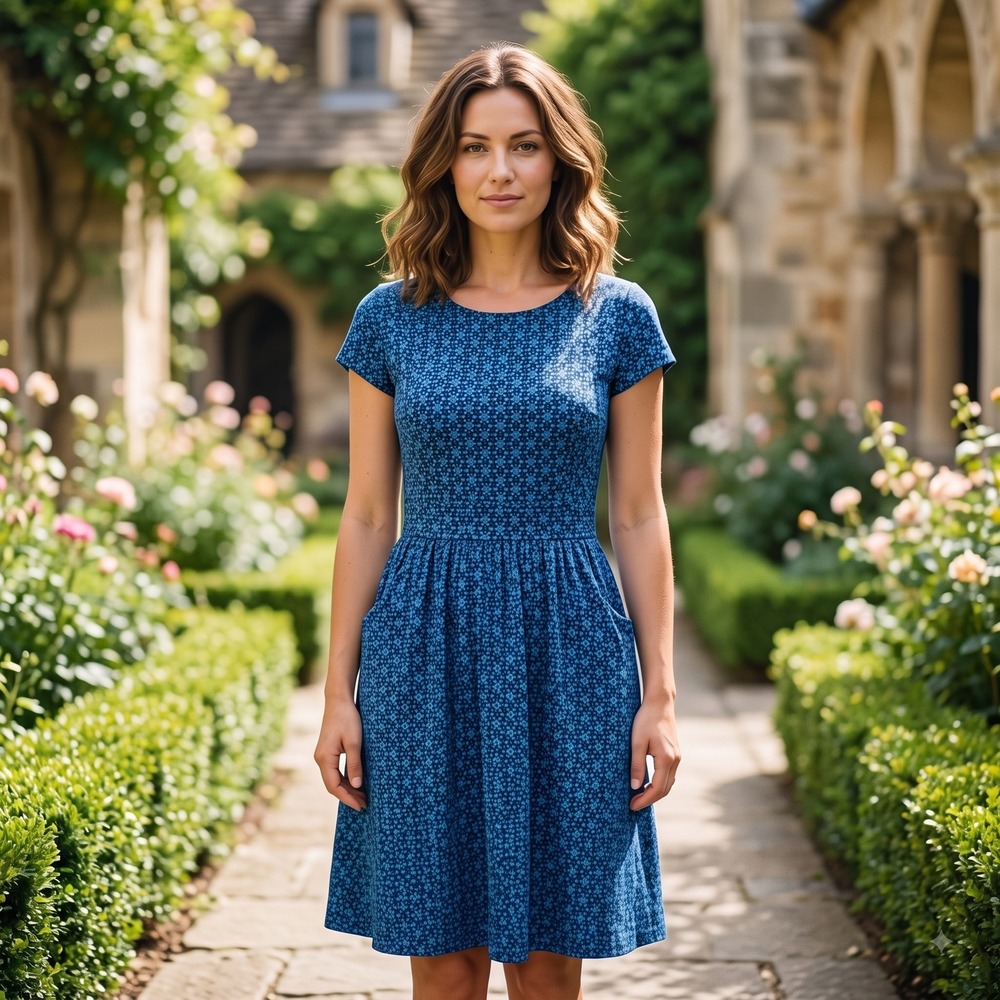 Boden Blue Geometric Star Heart Jersey Dress Short Sleeve‎ Pockets US 4R